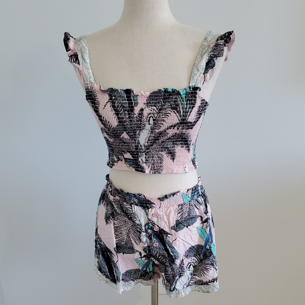 Maaji Pink and Black Palm Print Women Shorts